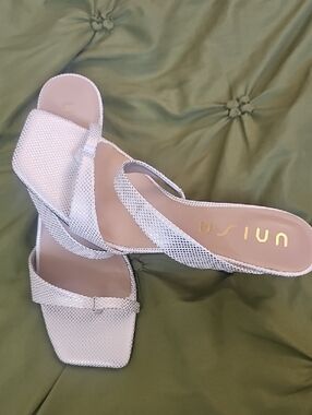 Unisa White  Square-Toe Slide Mules